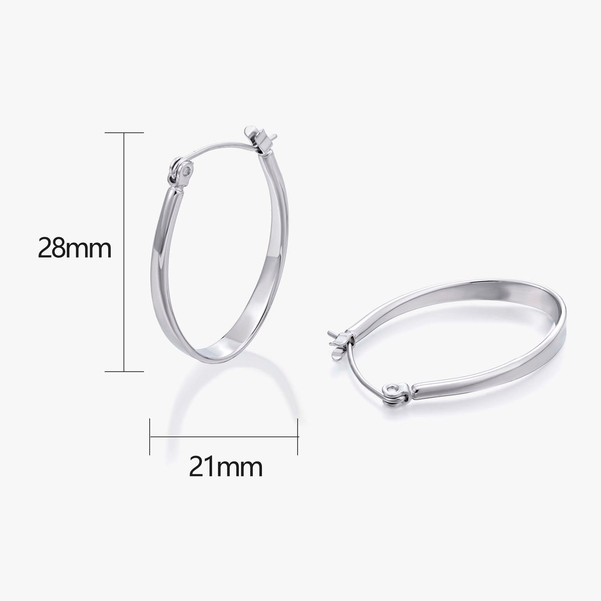 Oval Hoop Earrings for Women, Geometric Flat Hoop Earrings, Polished Modern Jewelry Pair for Daily and Office Wear