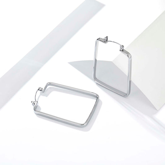 Geometric Square Hoop Earrings for Women, Stainless Steel Minimalist Rectangle Earrings, Modern Everyday Jewelry for Stylish Outfits