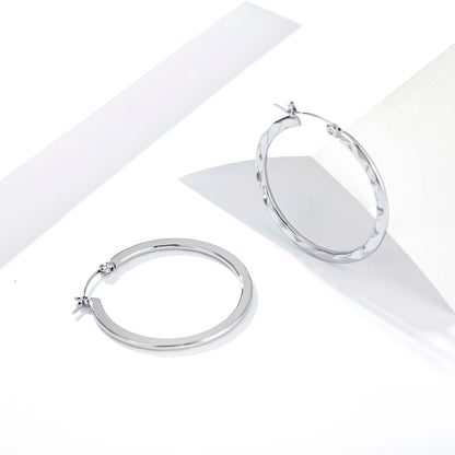 Geometric Textured Hoop Earrings for Women, Stainless Steel Round Earrings, Minimalist Modern Jewelry for Everyday Style