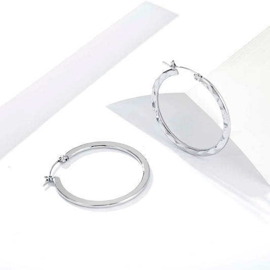 Geometric Textured Hoop Earrings for Women, Stainless Steel Round Earrings, Minimalist Modern Jewelry for Everyday Style
