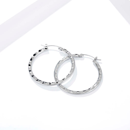 Geometric Textured Hoop Earrings for Women, Stainless Steel Round Earrings, Minimalist Modern Jewelry for Everyday Style
