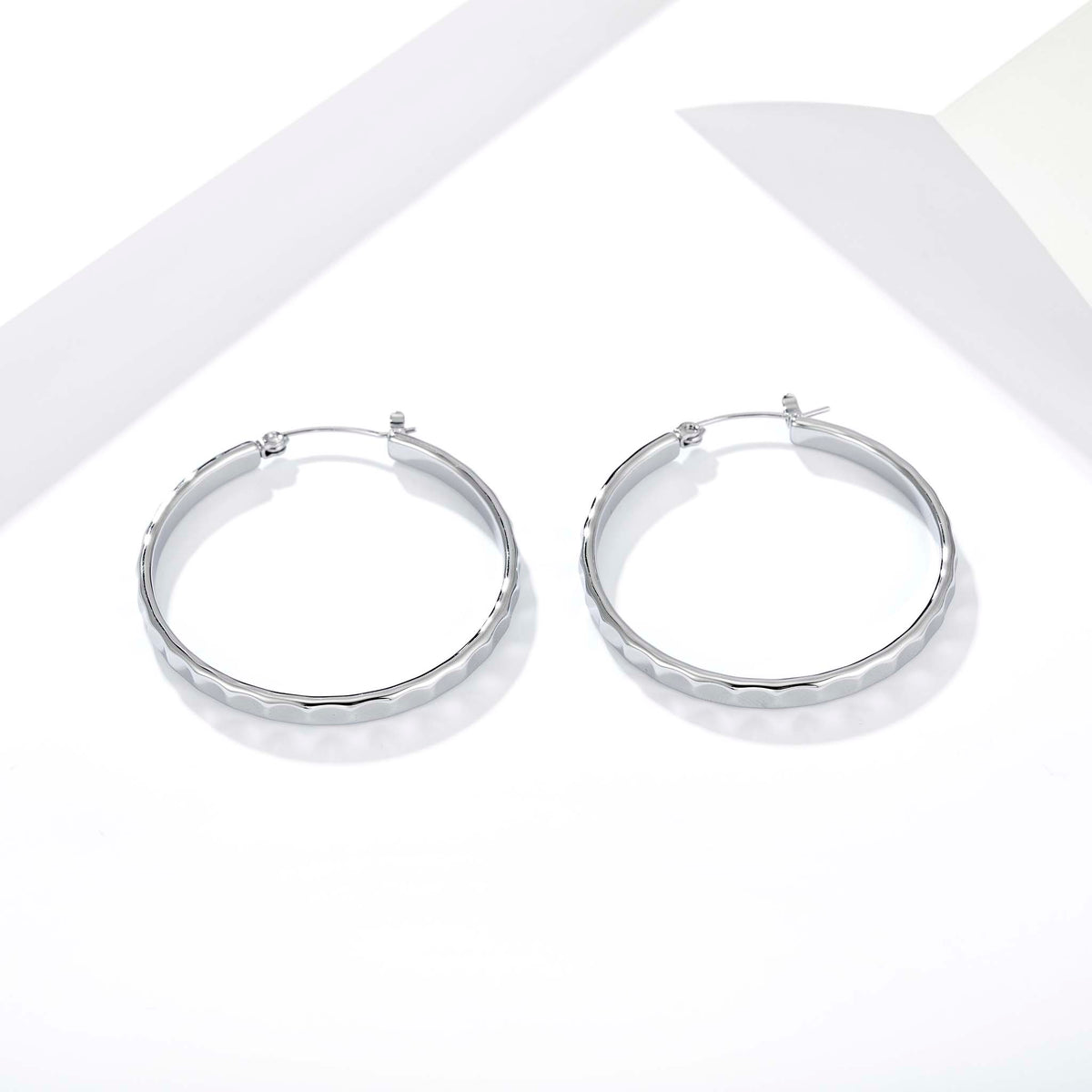 Stainless Steel Hoop Earrings for Women, Geometric Textured Silver Earrings, Minimalist Round Jewelry Accessories for Daily Wear