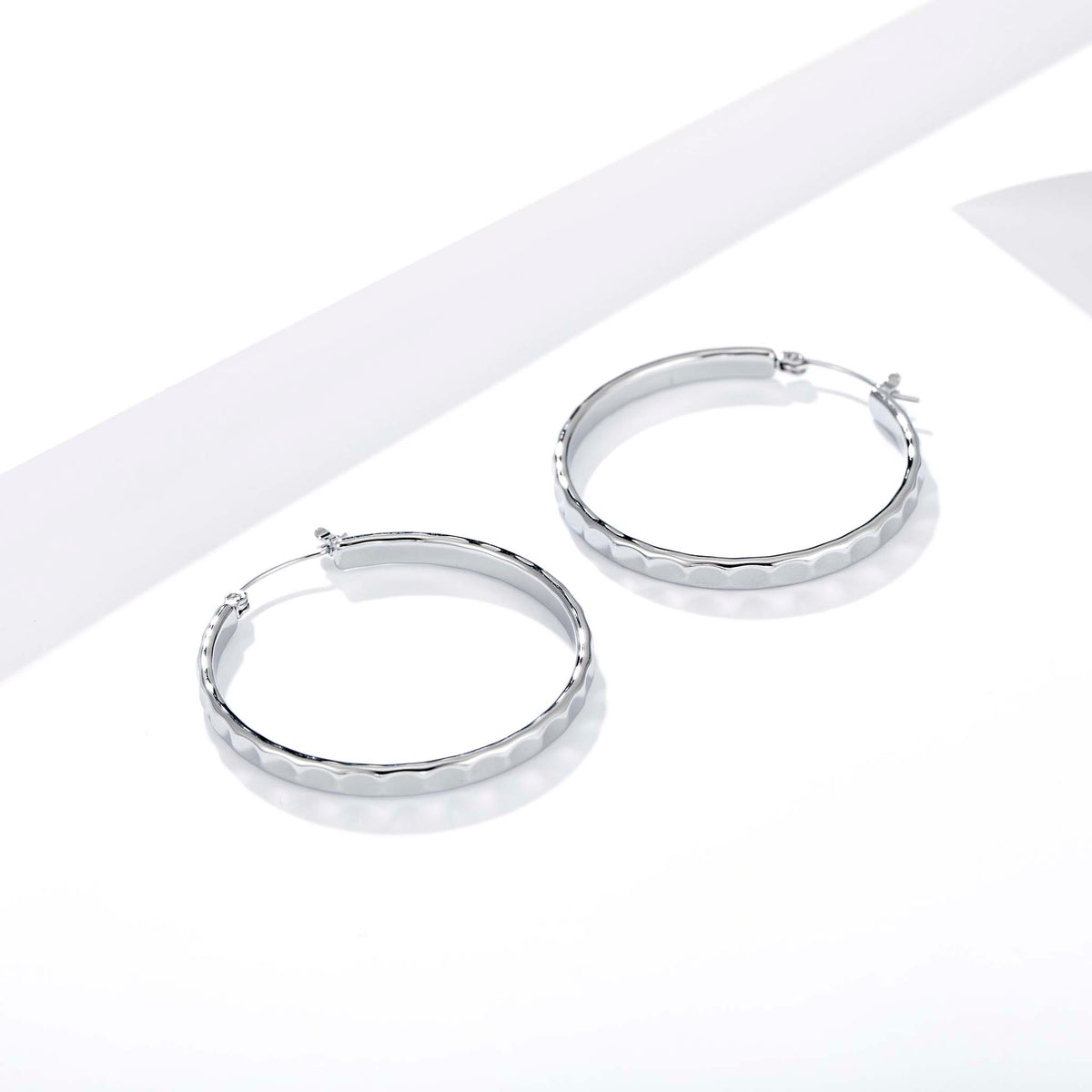 Stainless Steel Hoop Earrings for Women, Geometric Textured Silver Earrings, Minimalist Round Jewelry Accessories for Daily Wear