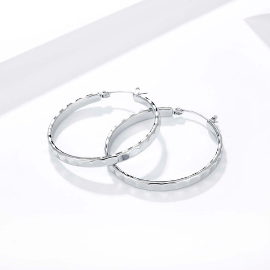 Stainless Steel Hoop Earrings for Women, Geometric Textured Silver Earrings, Minimalist Round Jewelry Accessories for Daily Wear