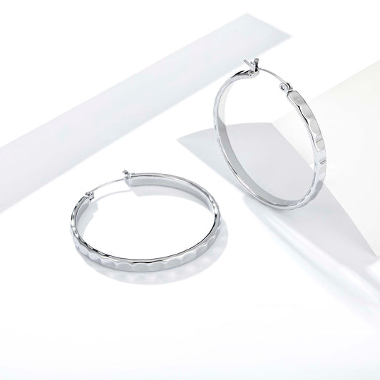 Stainless Steel Hoop Earrings for Women, Geometric Textured Silver Earrings, Minimalist Round Jewelry Accessories for Daily Wear