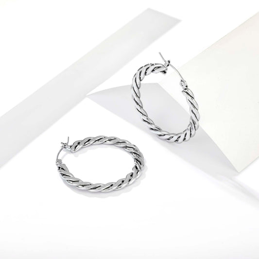 Twisted Hoop Earrings for Women, Stainless Steel Geometric Earrings with Rope Texture Design, Minimalist Round Jewelry for Daily Wear and Special Occasions