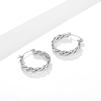 Stainless Steel Hoop Earrings for Women, Twisted Geometric Small Hoop Earrings with Rope Texture Design, Minimalist Round Jewelry for Everyday Wear