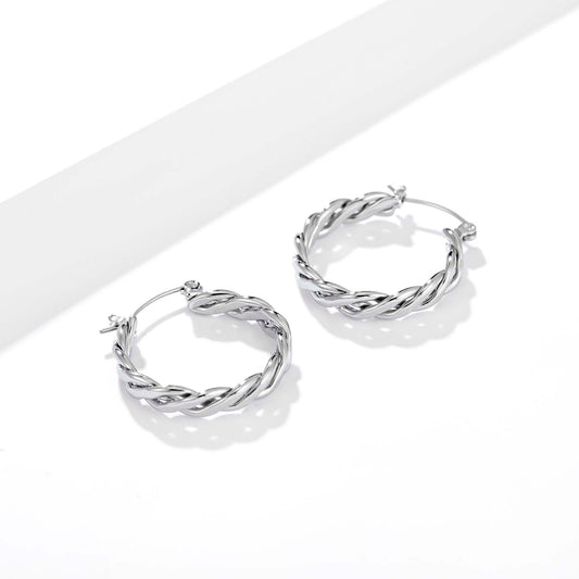 Stainless Steel Hoop Earrings for Women, Twisted Geometric Small Hoop Earrings with Rope Texture Design, Minimalist Round Jewelry for Everyday Wear