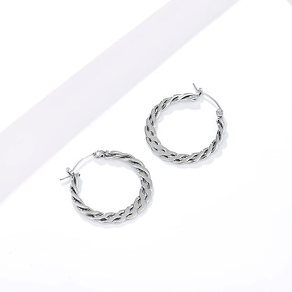 Stainless Steel Hoop Earrings for Women, Twisted Geometric Round Hoop Earrings with Minimalist Metal Design, Modern Fashion Jewelry for Everyday Wear