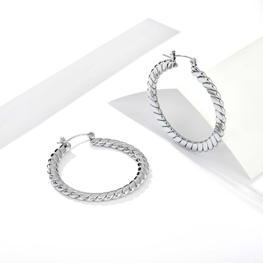 Twisted Hoop Earrings for Women, Geometric Round Earrings, Ribbed Spiral Jewelry Pair for Daily and Occasion Wear