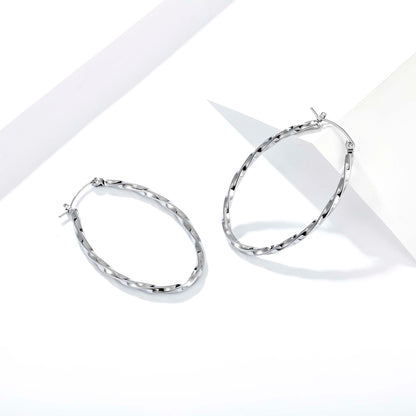 Twisted Oval Hoop Earrings for Women, Geometric Textured Earrings, Polished Jewelry Pair for Daily and Occasion Wear