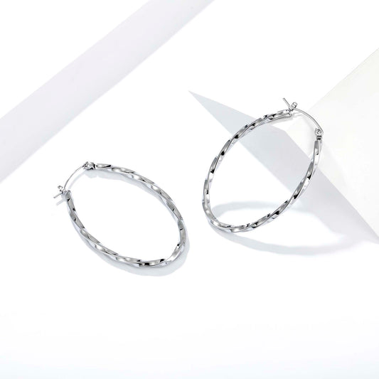 Twisted Oval Hoop Earrings for Women, Geometric Textured Earrings, Polished Jewelry Pair for Daily and Occasion Wear