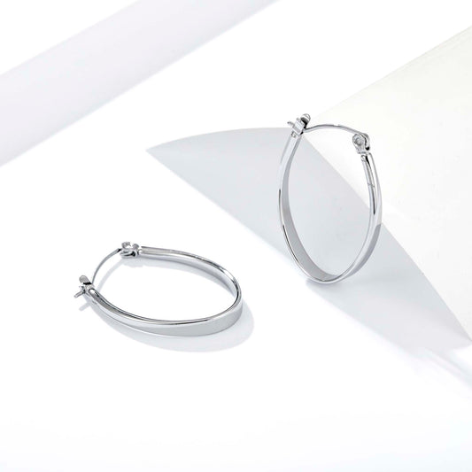 Oval Hoop Earrings for Women, Geometric Flat Hoop Earrings, Polished Modern Jewelry Pair for Daily and Office Wear