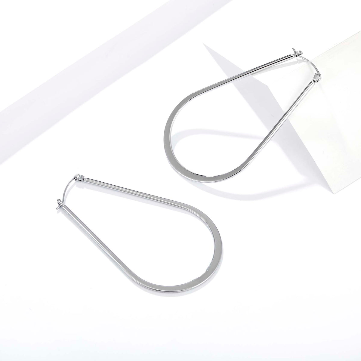 Hoop Earrings for Women, Teardrop Hoop Earrings, Long Geometric Statement Hoops, Minimalist Modern Jewelry Pair