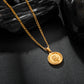 Gold Rose Pendant Necklace Figaro Chain N01545
