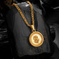 Gold Rose Pendant Necklace Figaro Chain N01545