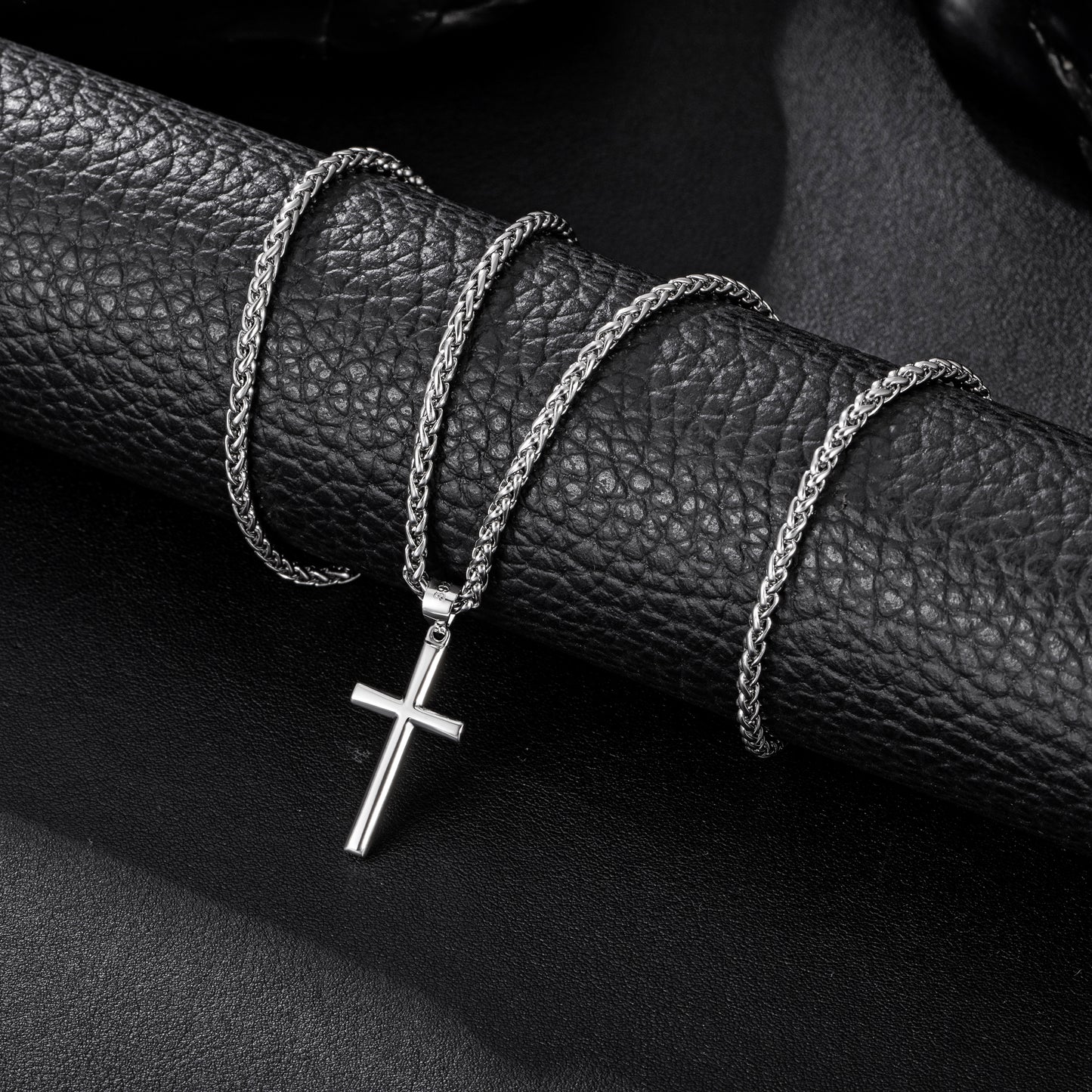 925 Sterling Silver Cross Necklace Wheat Chain N01823