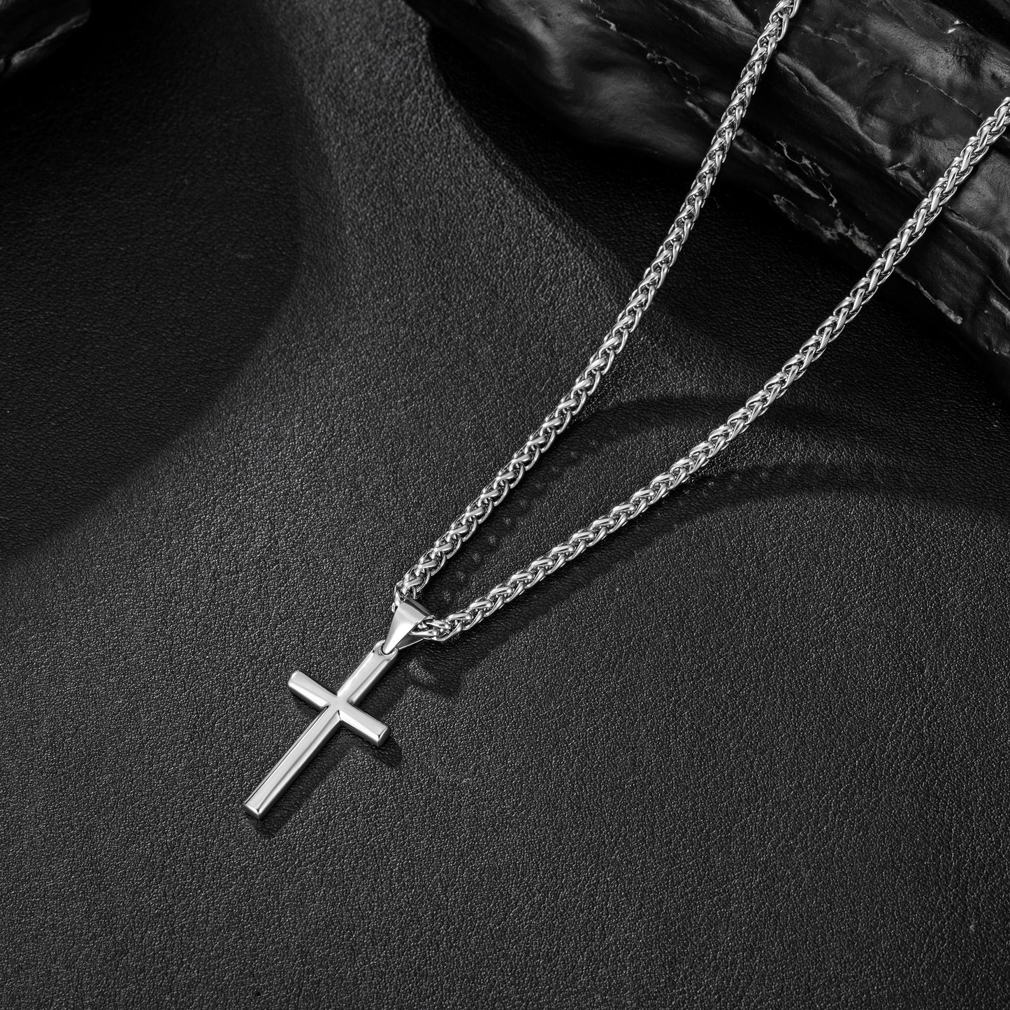 925 Sterling Silver Cross Necklace Wheat Chain N01823