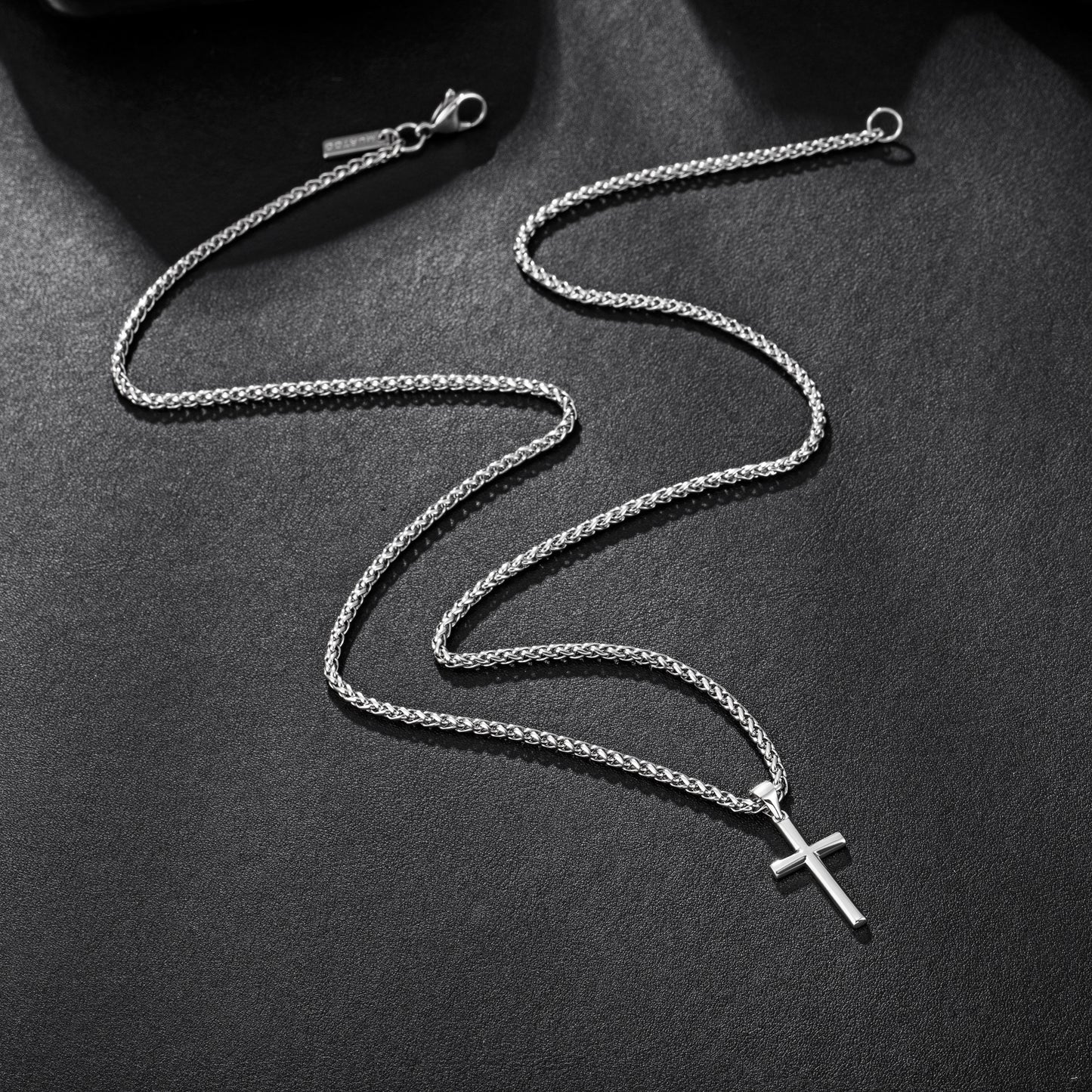 925 Sterling Silver Cross Necklace Wheat Chain N01823