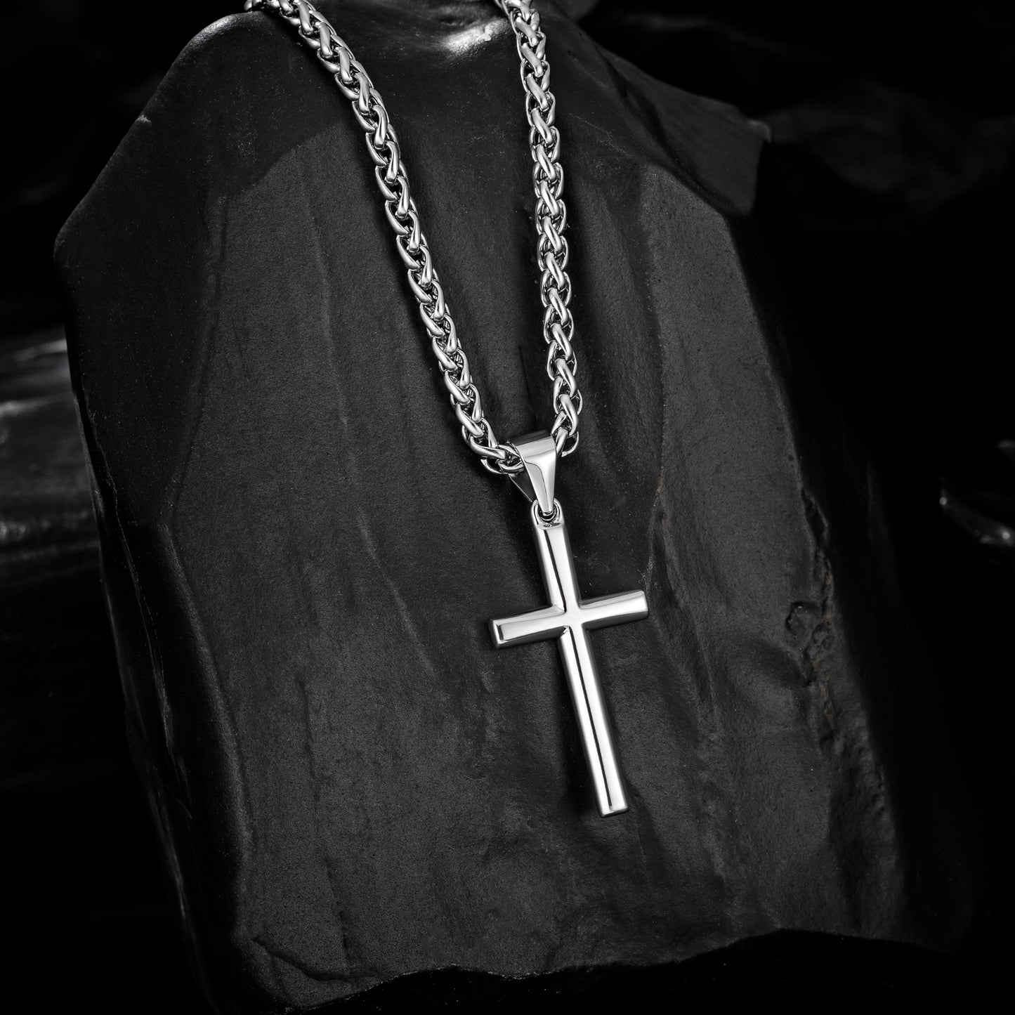 925 Sterling Silver Cross Necklace Wheat Chain N01823