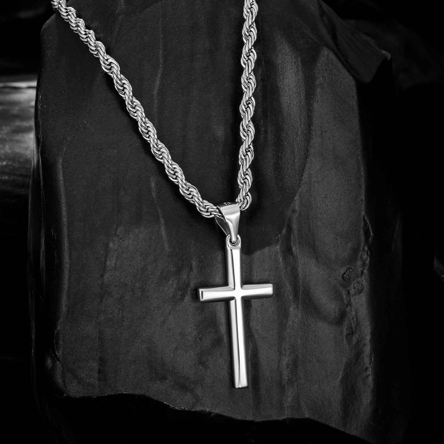 925 Sterling Silver Cross Necklace Twisted Rope Chain N01822