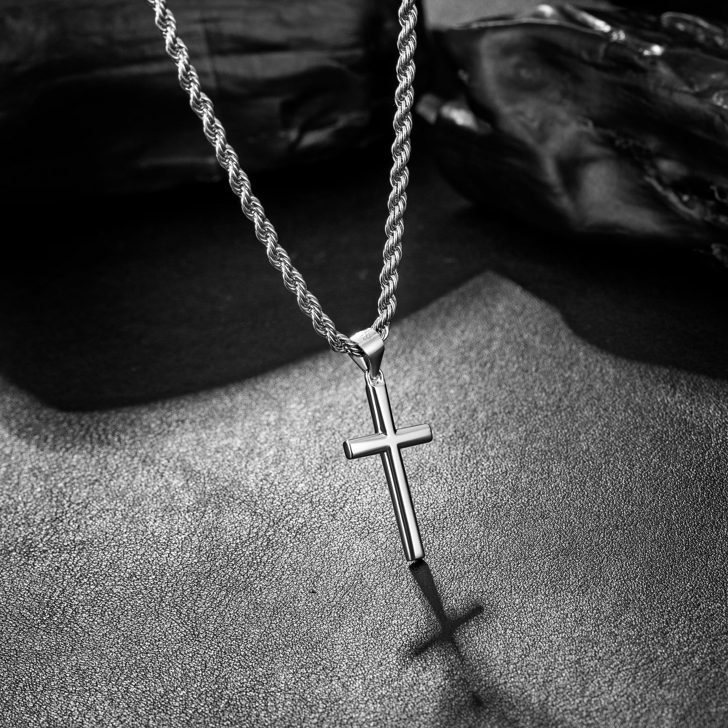 925 Sterling Silver Cross Necklace Twisted Rope Chain N01822
