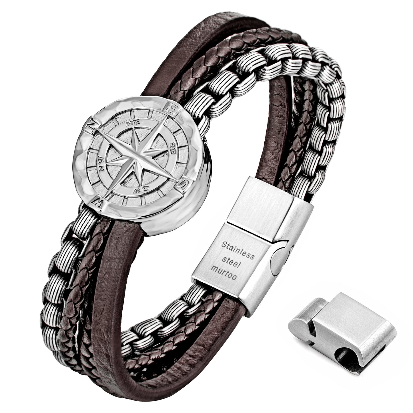 Compass leather bracelet for men B00724