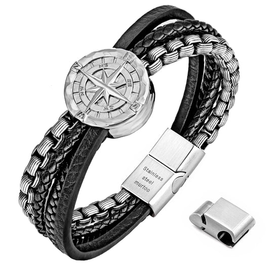 Compass leather bracelet for men B00721