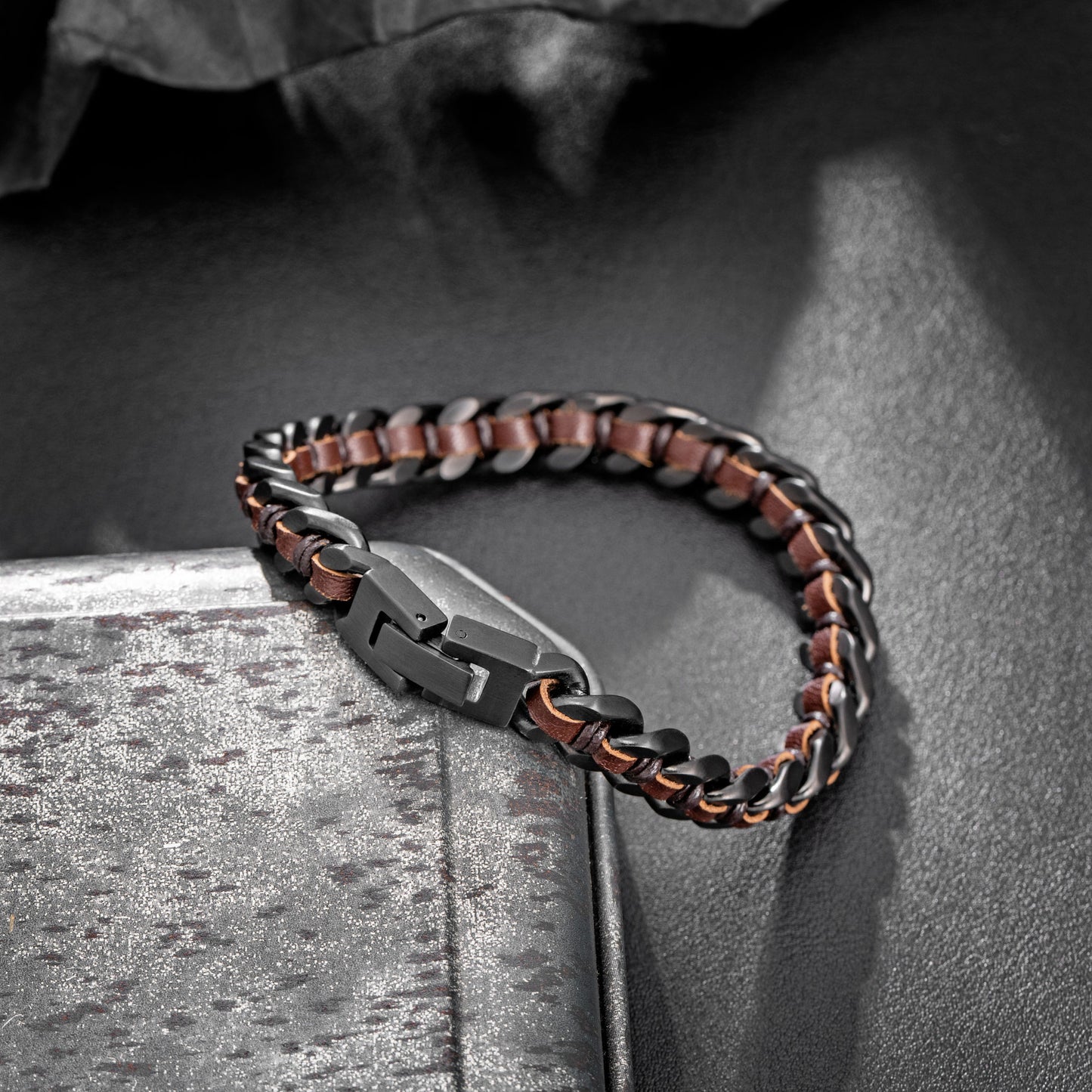 Cuban Link Bracelet For Men with Leather B00810