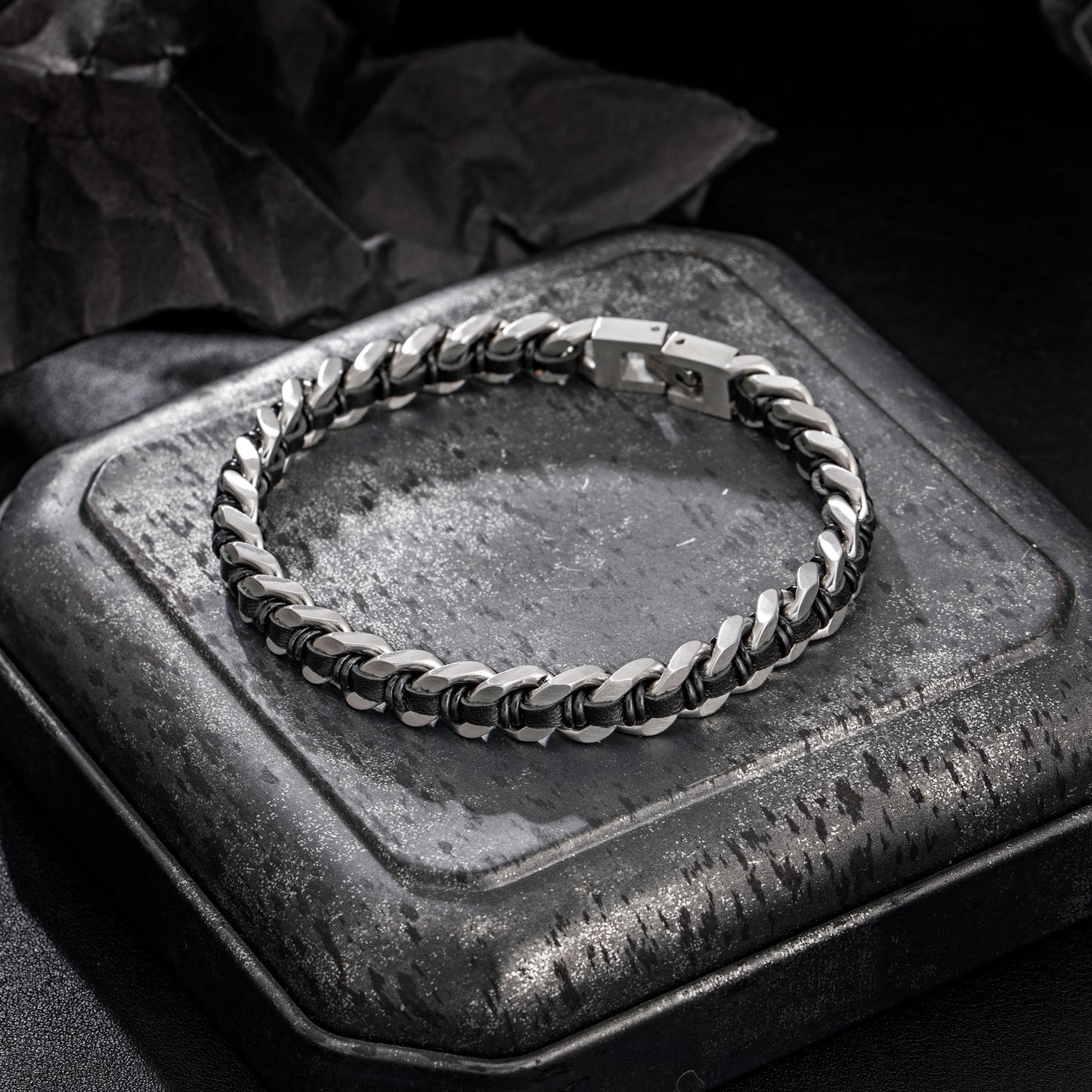 Cuban Link Bracelet For Men with Leather B00807