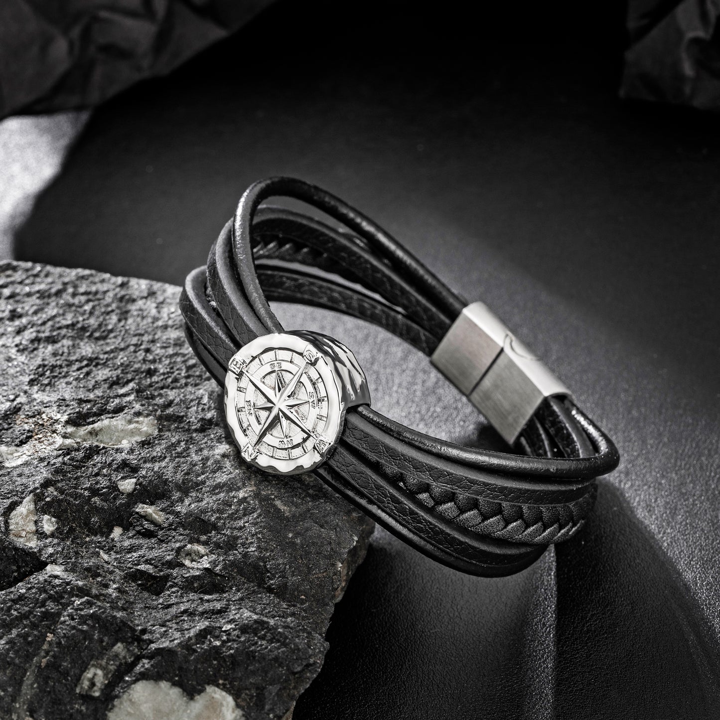 Compass leather bracelet for men B00700