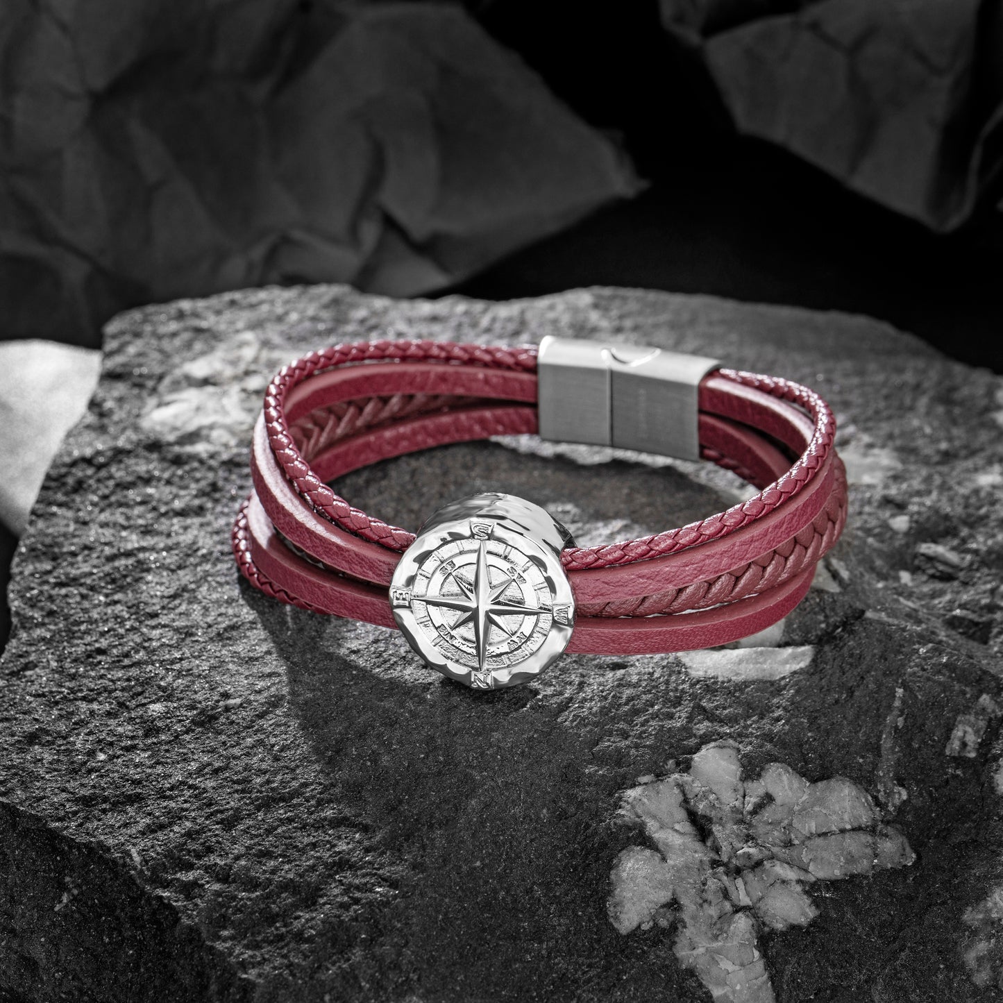 Compass leather bracelet for men B00709