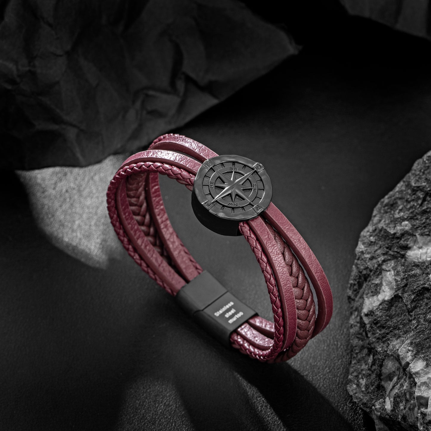 Compass leather bracelet for men B00718