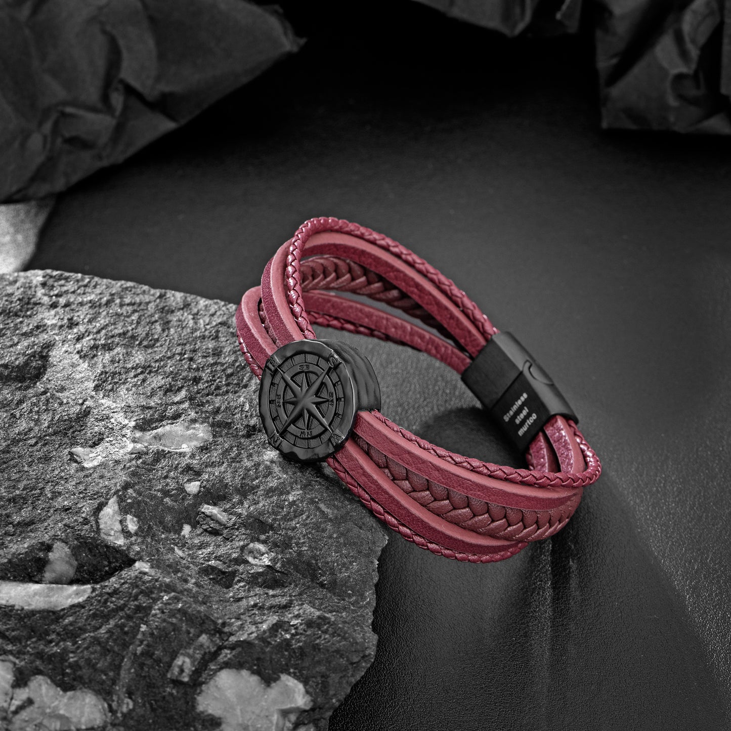 Compass leather bracelet for men B00718