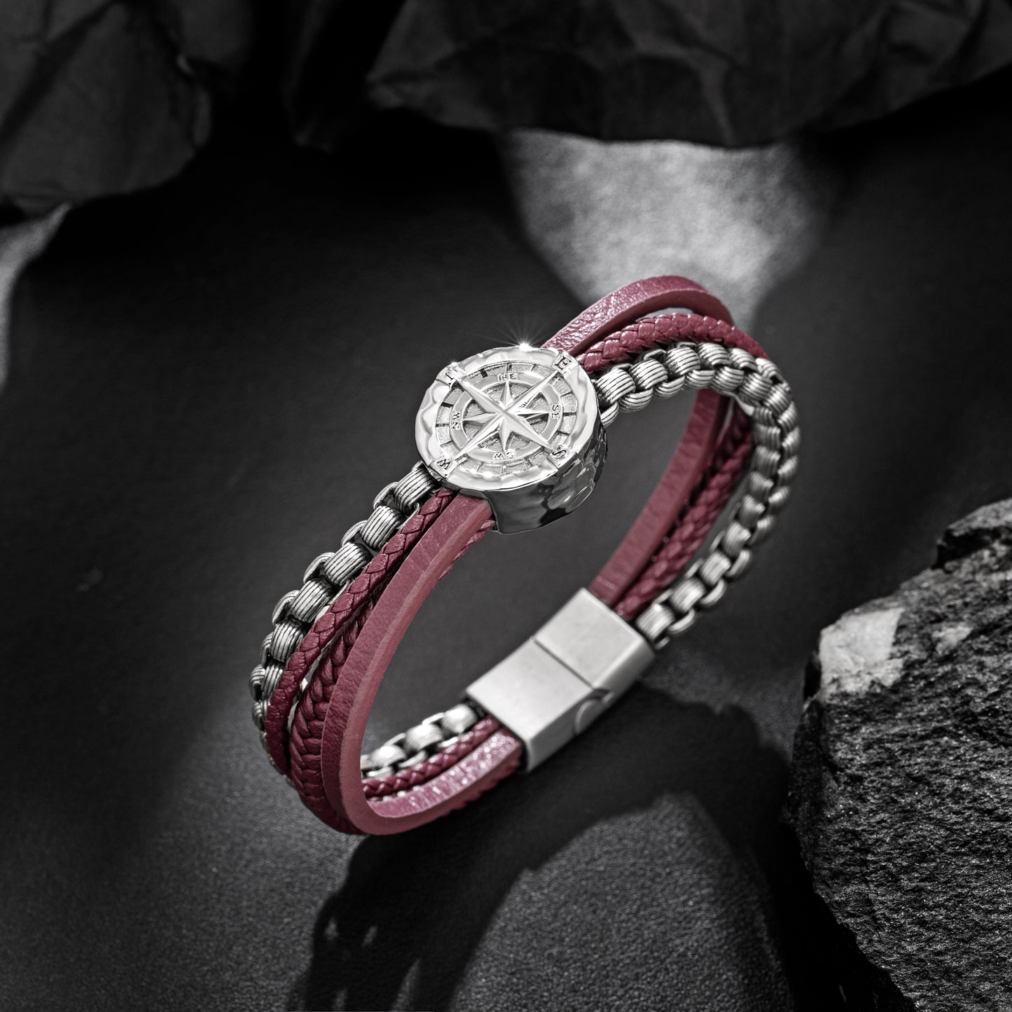 Compass leather bracelet for men B00730