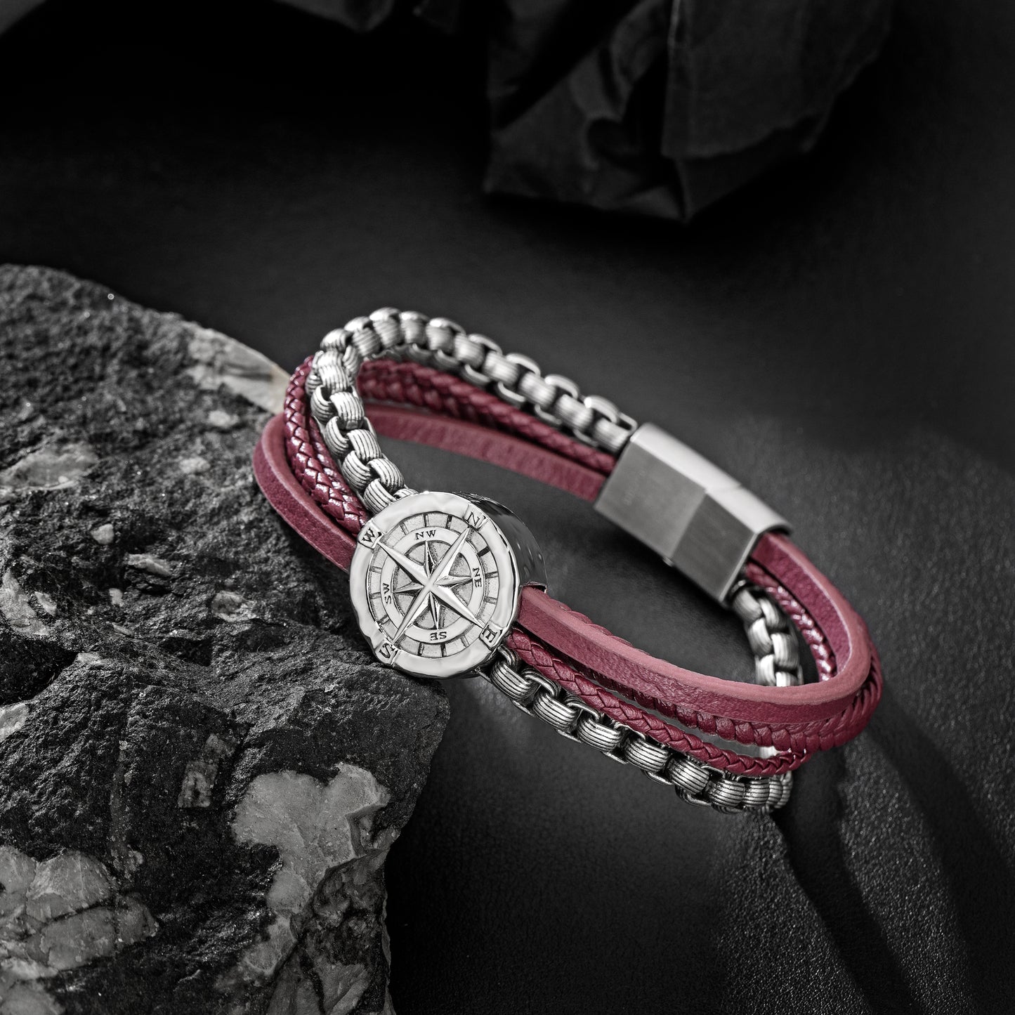 Compass leather bracelet for men B00730