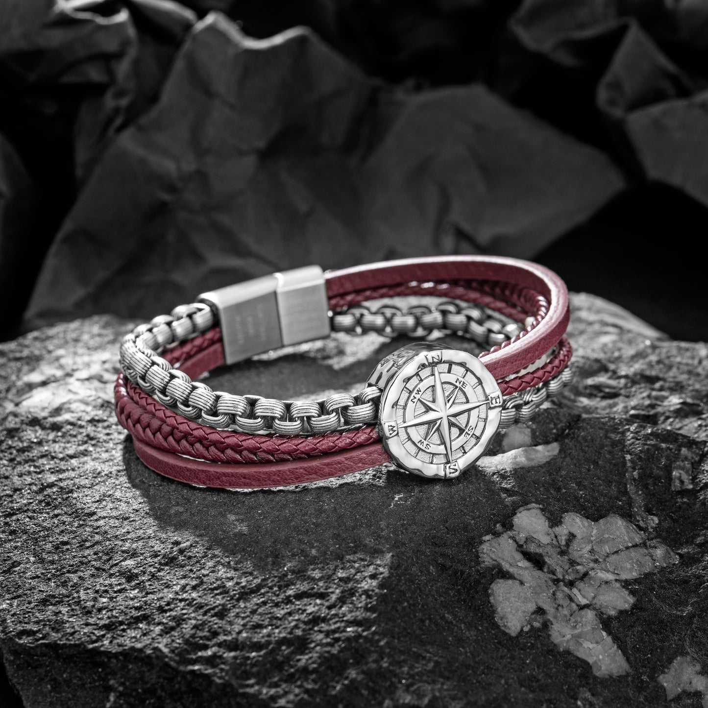 Compass leather bracelet for men B00730