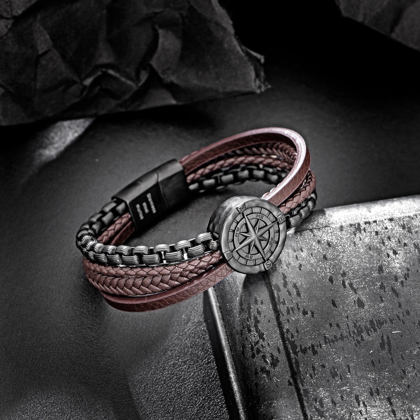 Compass leather bracelet for men B00736