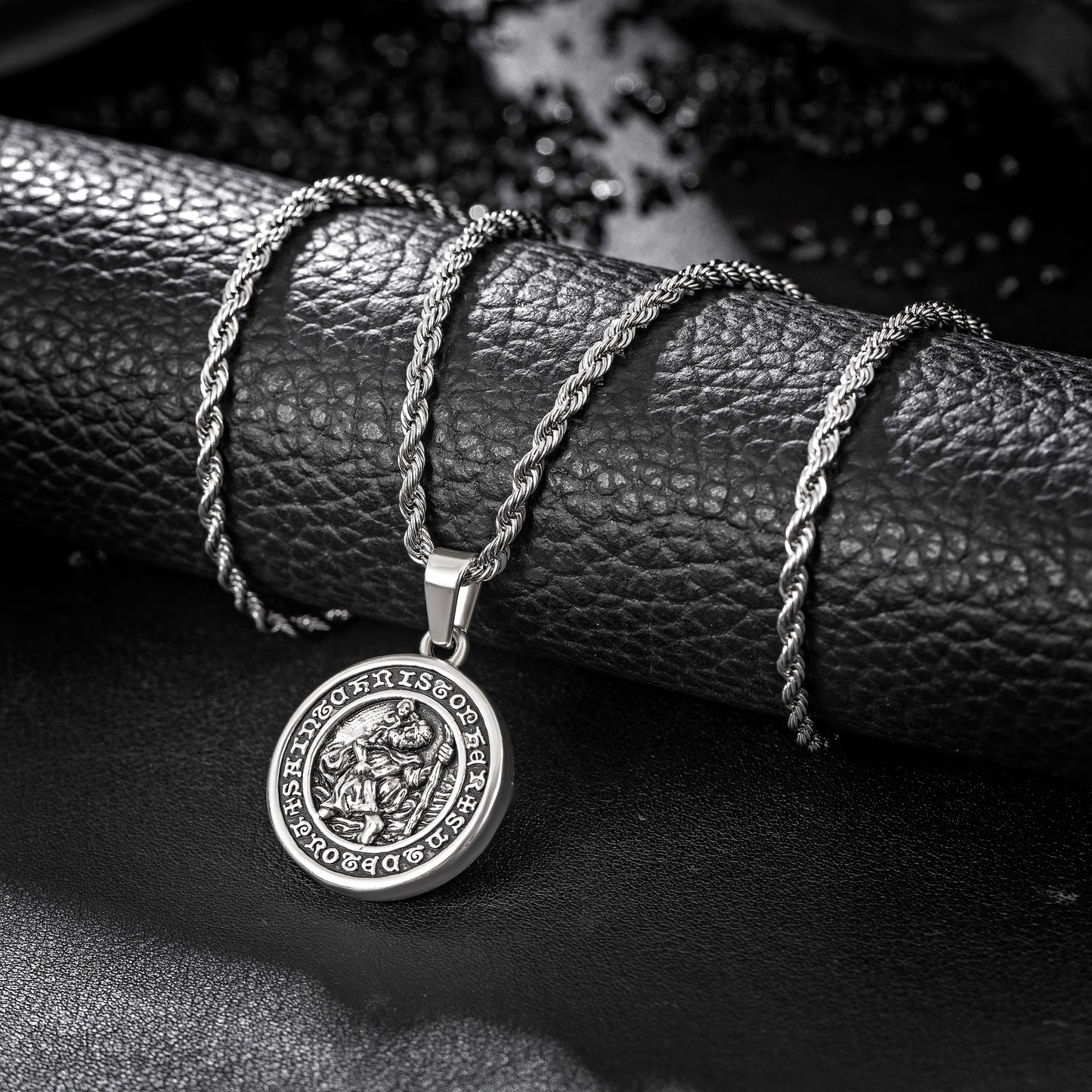 Antique Silver Pendant Necklace Twisted Rope Chain N00978