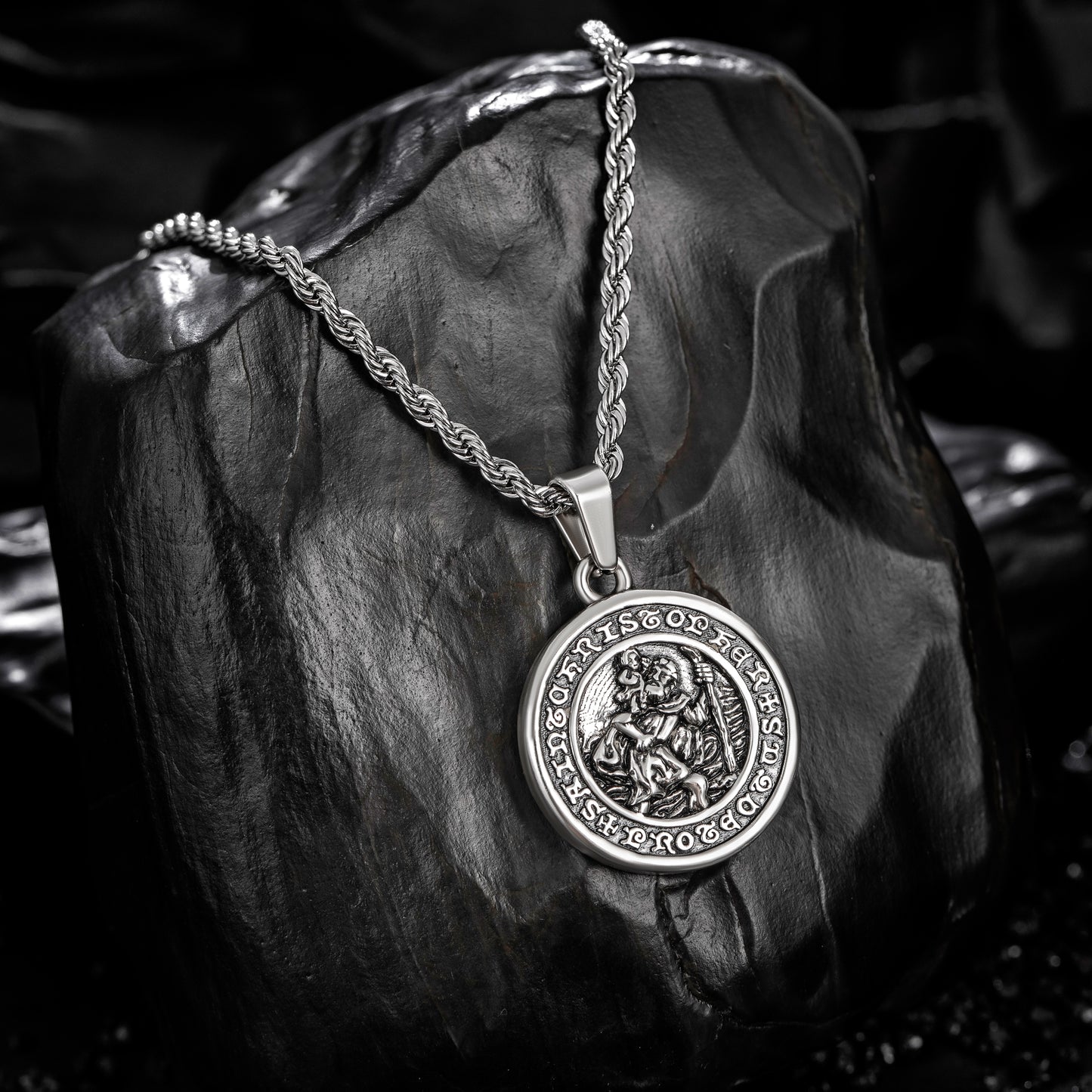 Antique Silver Pendant Necklace Twisted Rope Chain N00978