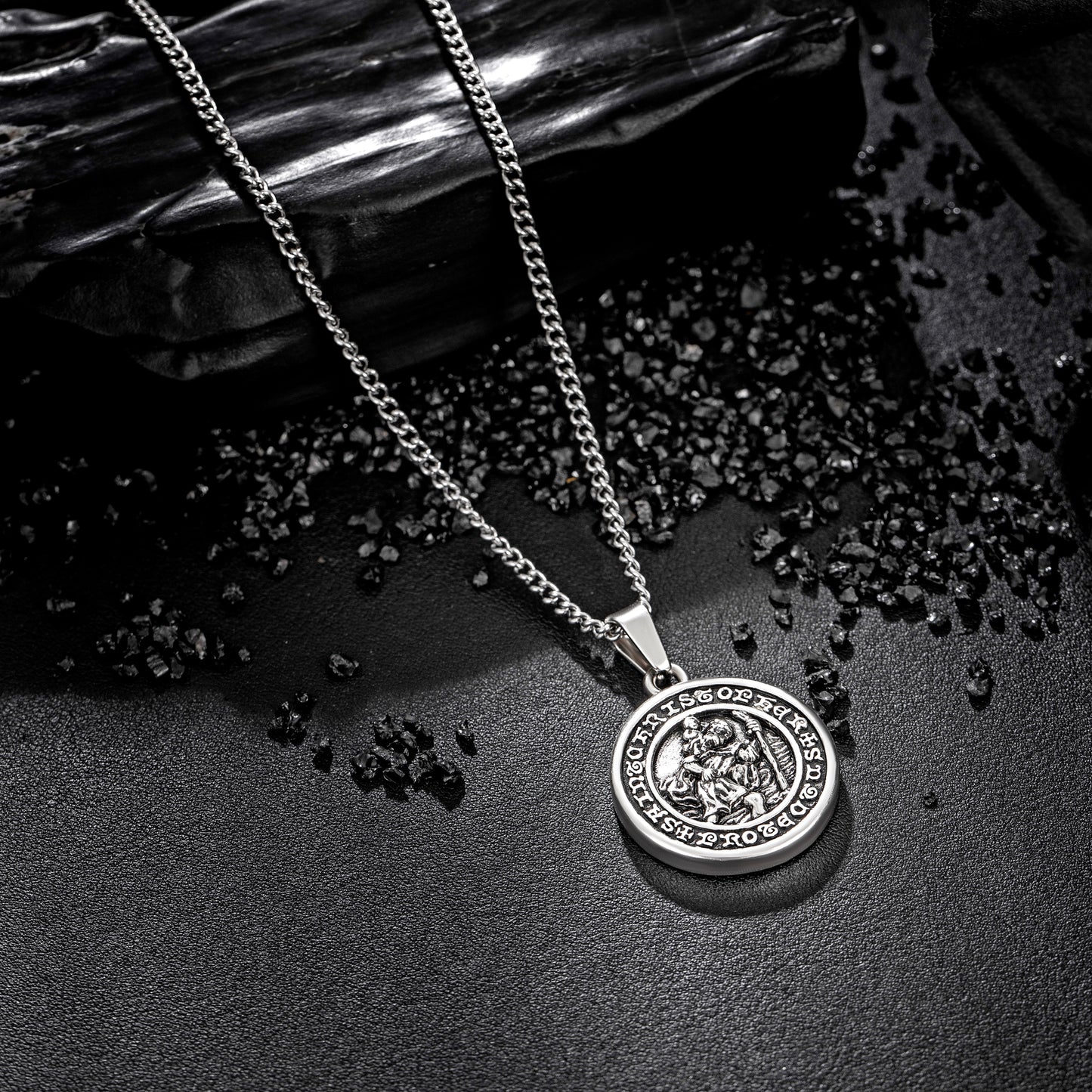 Antique Silver Pendant Necklace Curb Chain N00973