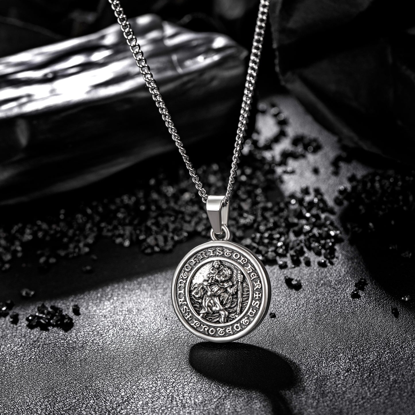 Antique Silver Pendant Necklace Curb Chain N00973