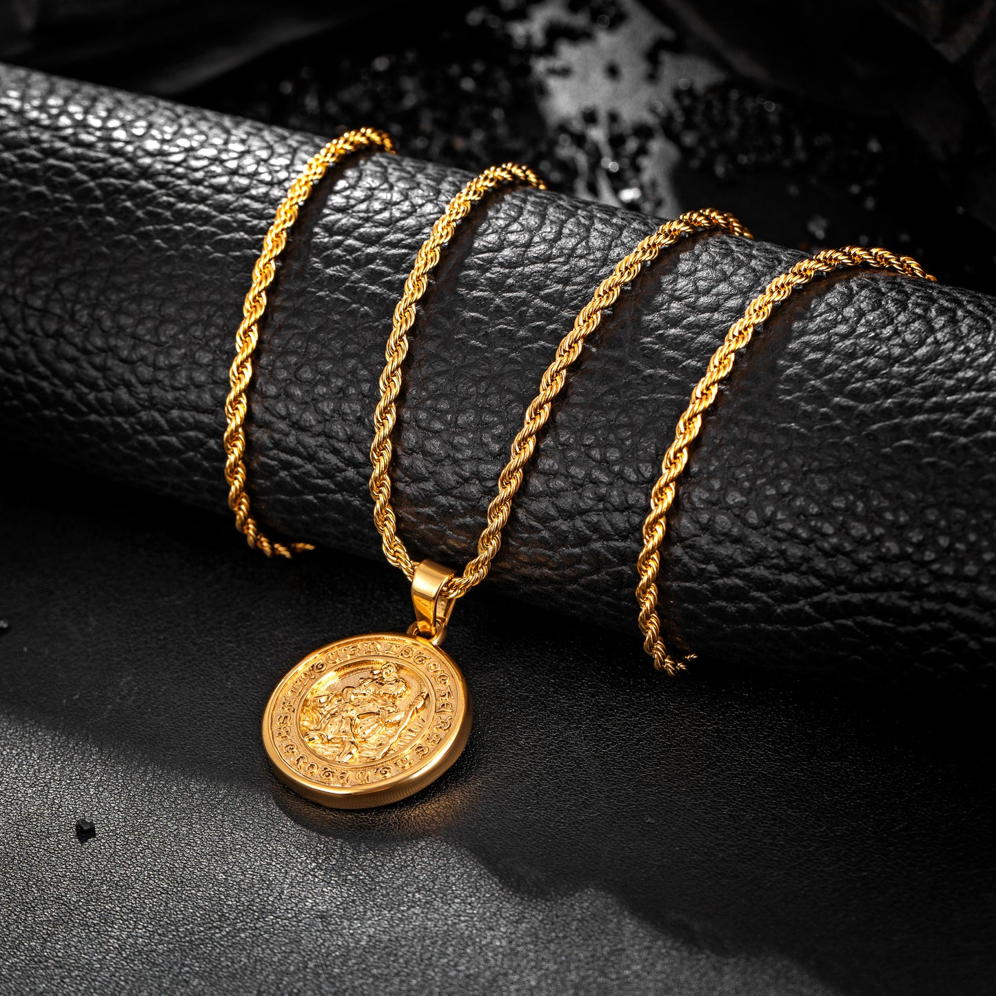 Gold  Pendant Necklace Twisted Rope Chain N00995