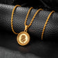 Gold Rose Pendant Necklace Twisted Rope Chain N01543