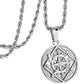 Silver Coin Compass Pendant Necklace Twisted Rope Chain N00378
