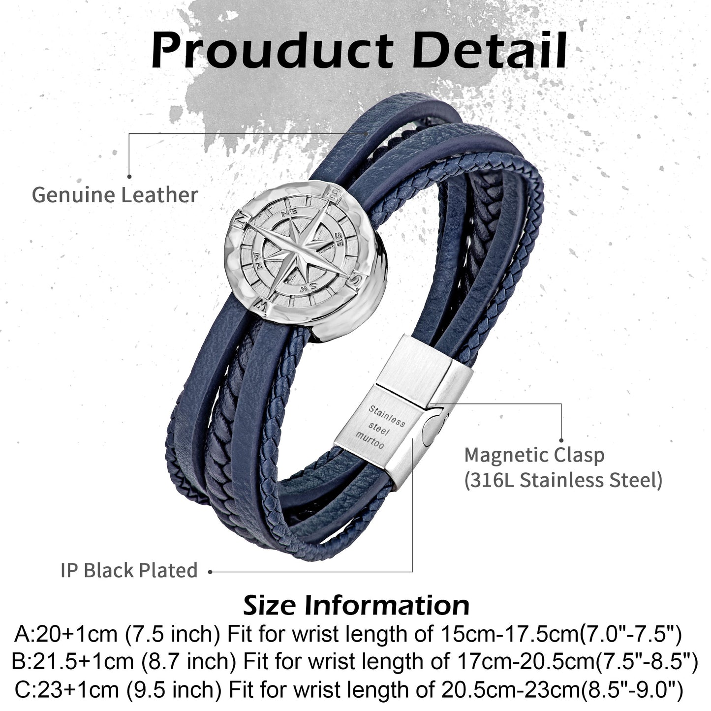 Compass leather bracelet for men B00706