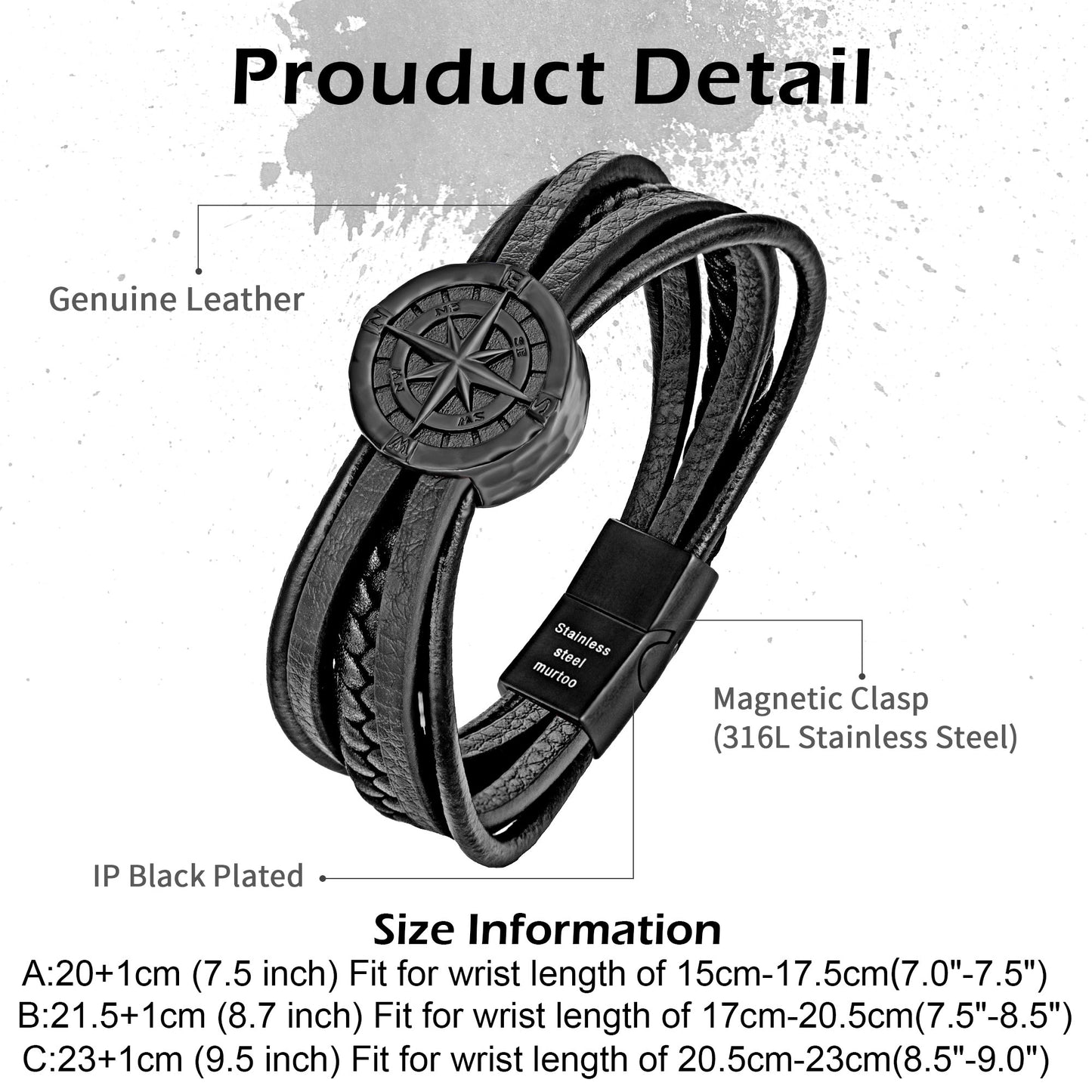 Compass leather bracelet for men B00712