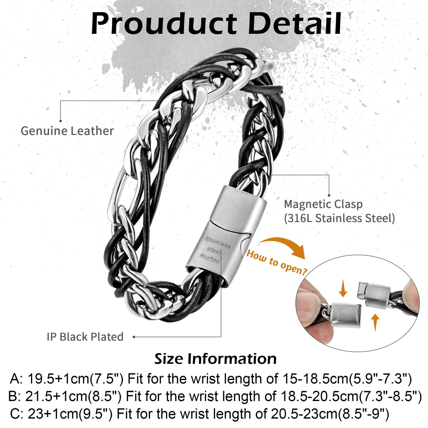 Leather and Steel Bracelet B00631