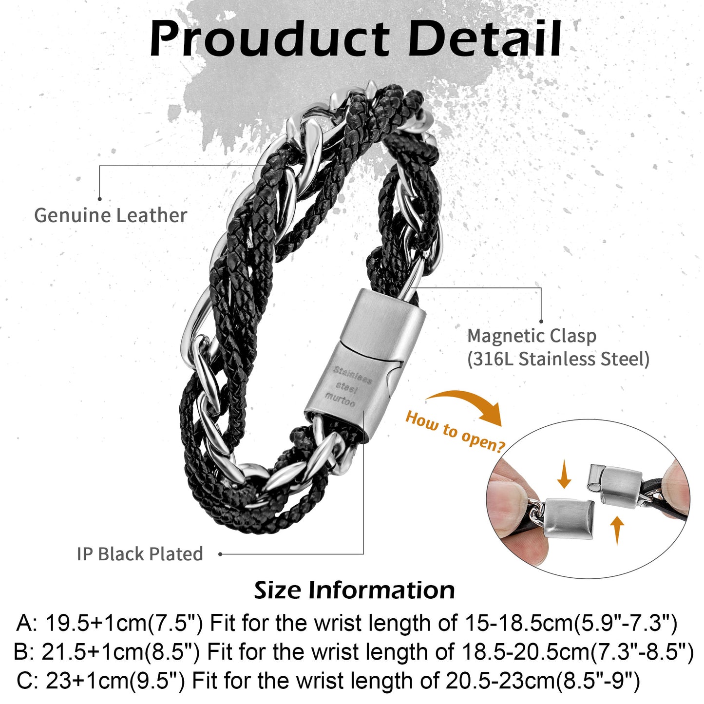 Leather and Steel Bracelet B00622