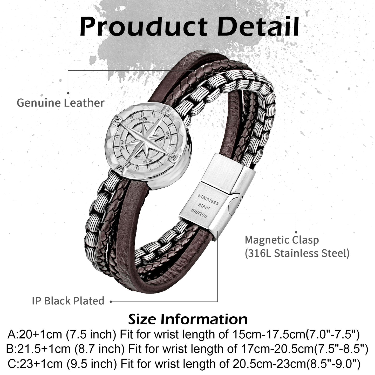 Compass leather bracelet for men B00724